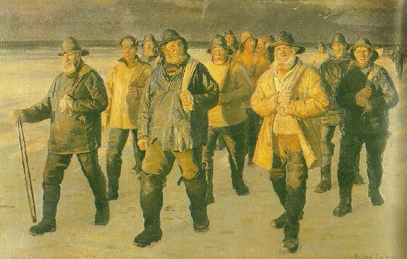 Michael Ancher fiskere vender hjem fra nordstranden i aftensol Germany oil painting art